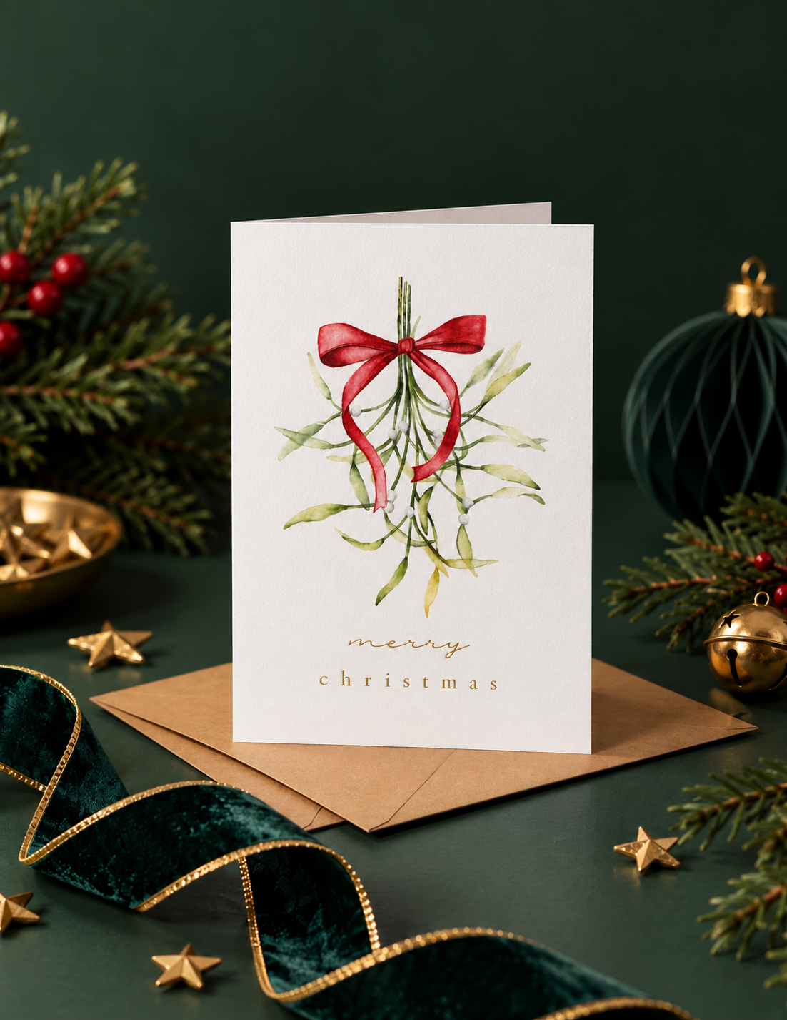 Mistletoe Christmas Card - Gold Foiled