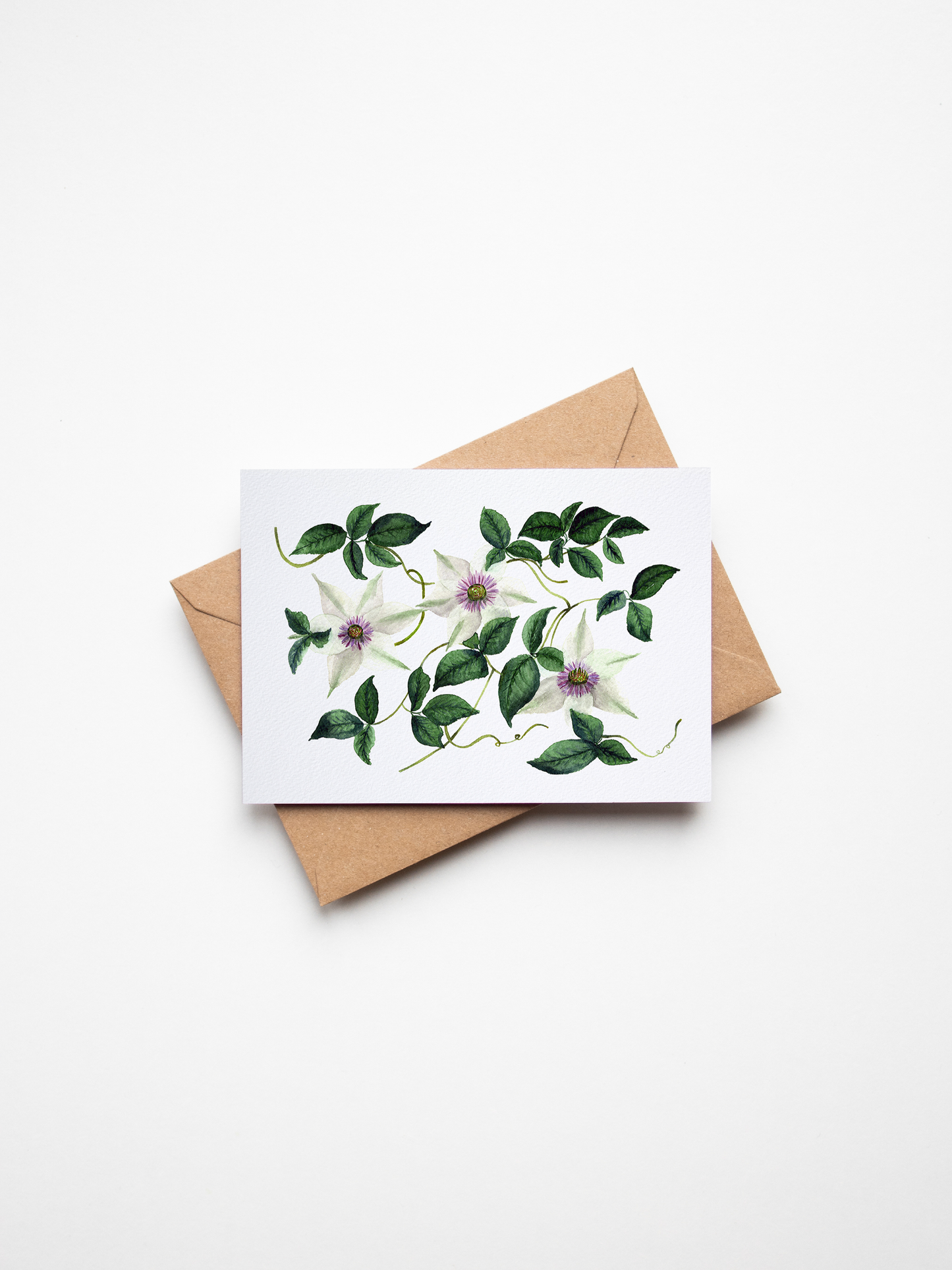 Clematis Floral Watercolour Greetings Card
