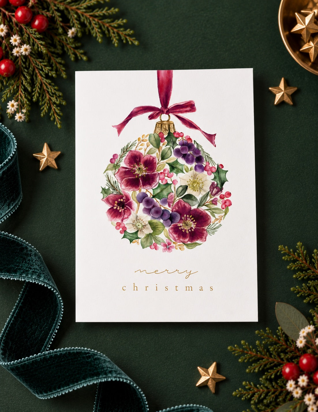 Botanical Bauble Christmas Card - Gold Foiled