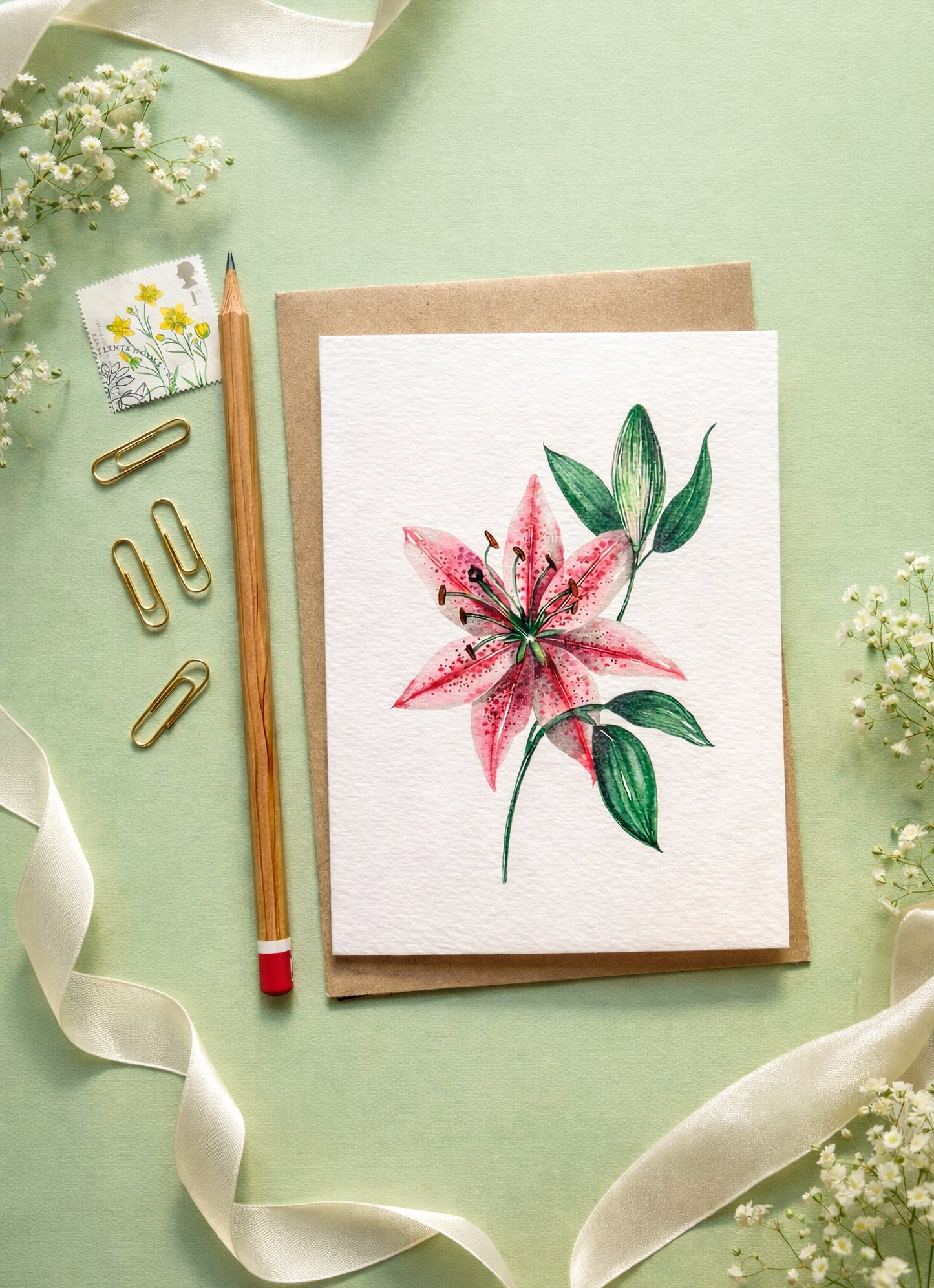 Stargazer Lily Floral Greetings Card