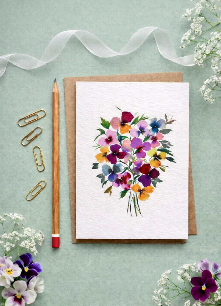 Pansies Floral Watercolour Greetings Card