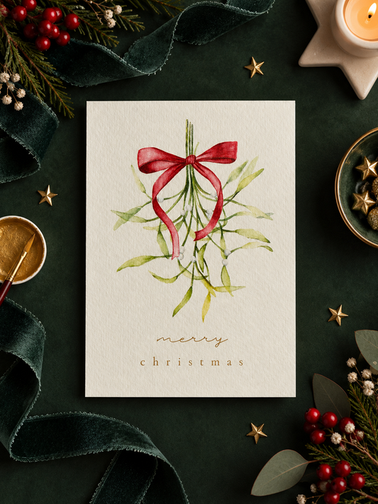 Mistletoe Christmas Card - Gold Foiled