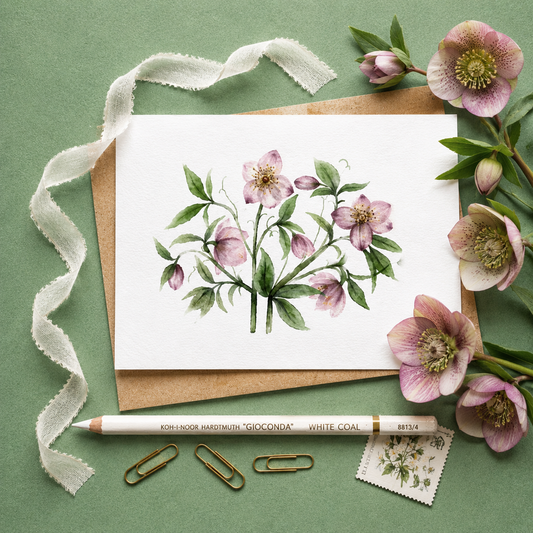 Hellebores Floral Watercolour Greetings Card