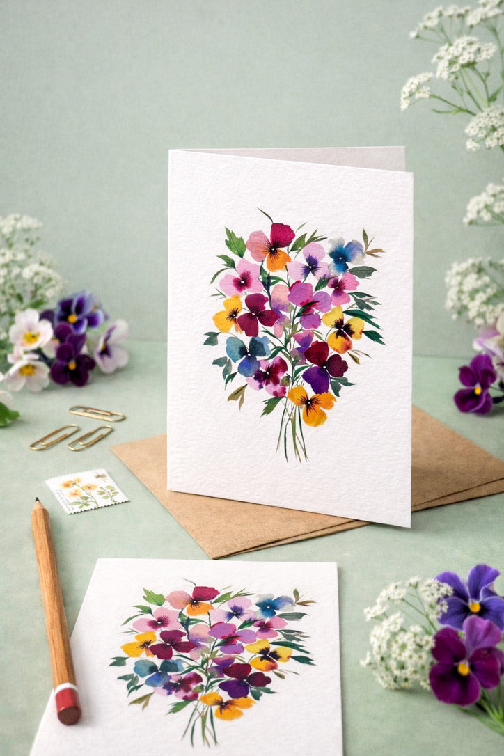 Pansies Floral Watercolour Greetings Card