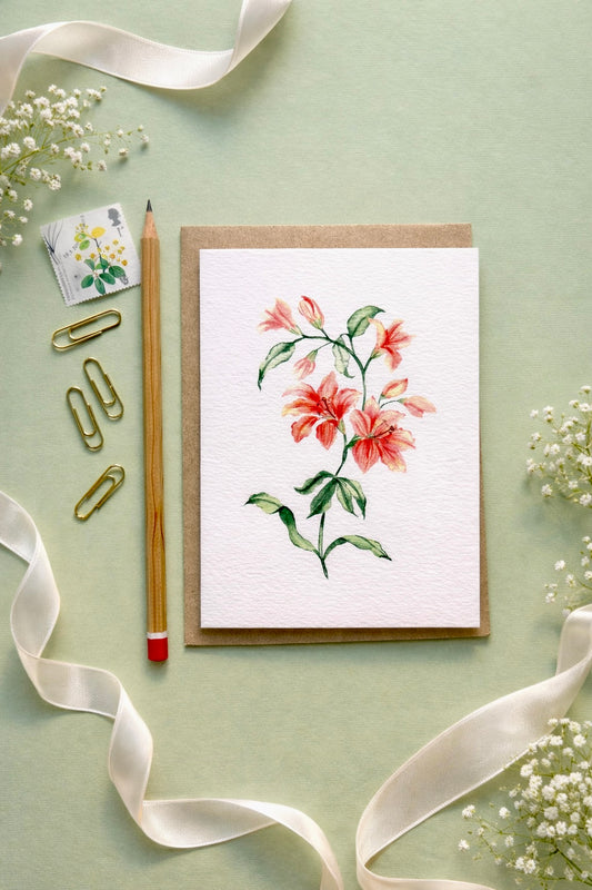 Orange Lily Floral Greetings Card