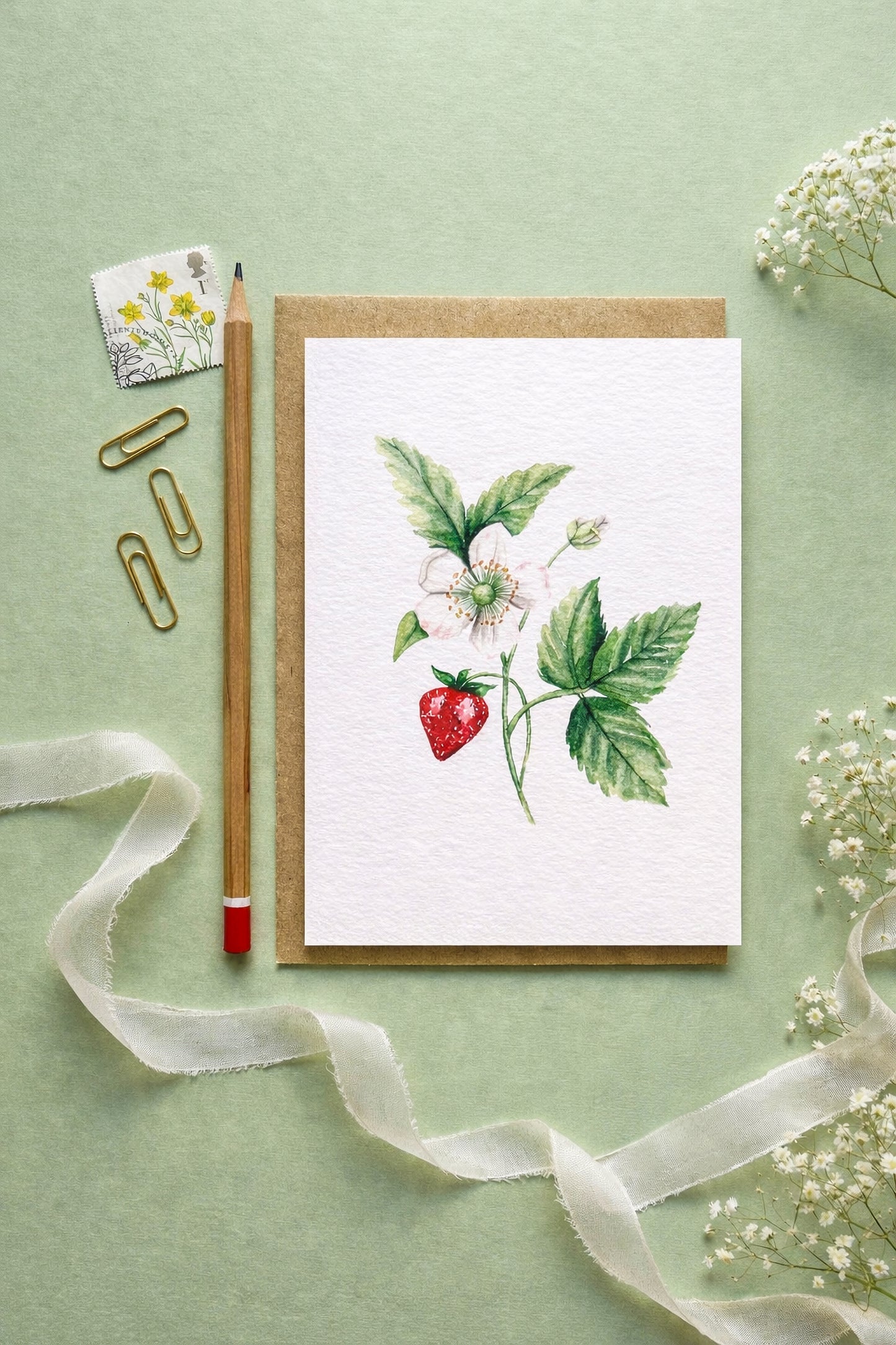 Strawberry Plant Watercolour Greetings Card
