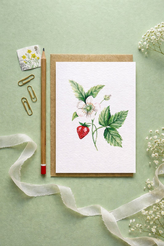 Strawberry Plant Watercolour Greetings Card