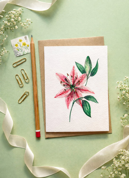 Stargazer Lily Floral Greetings Card