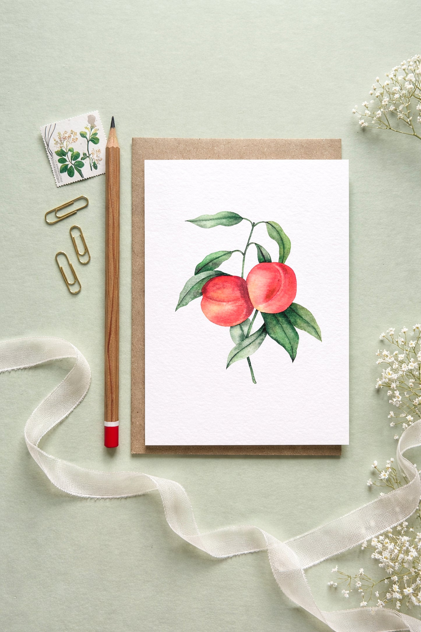 Peaches Botanical Greetings Card