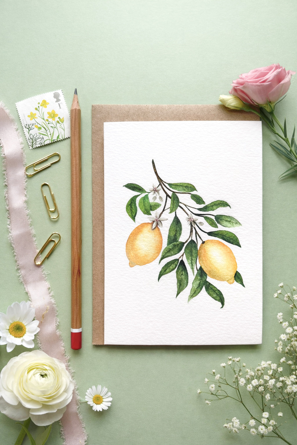Lemons Botanical Watercolour Greetings Card