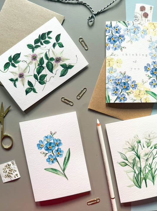 Clematis Floral Watercolour Greetings Card