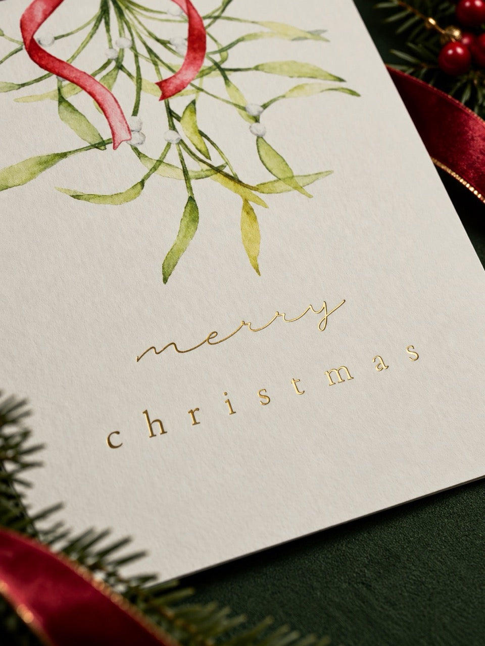 Mistletoe Christmas Card - Gold Foiled